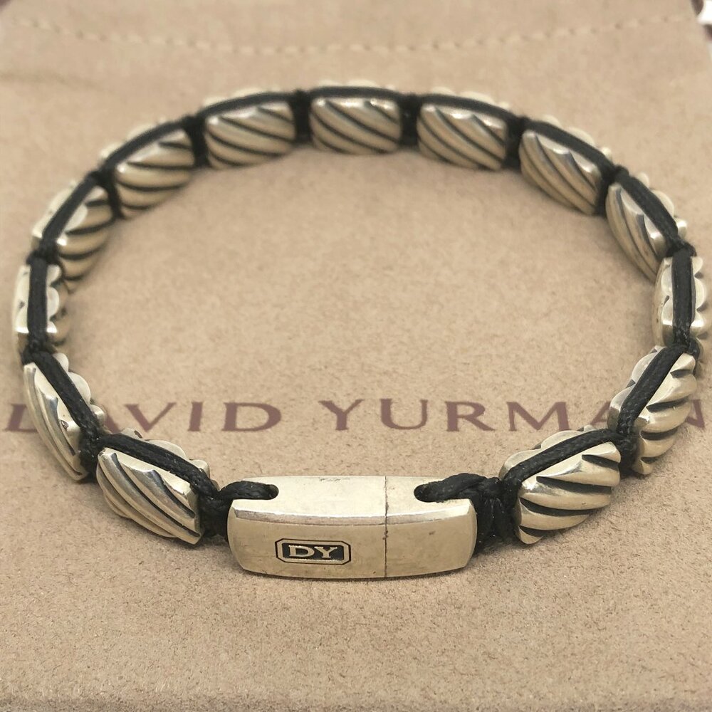 David Yurman Sterling 925 Sculpted Cable Woven Tile Bracelet Men's Silver Nylon